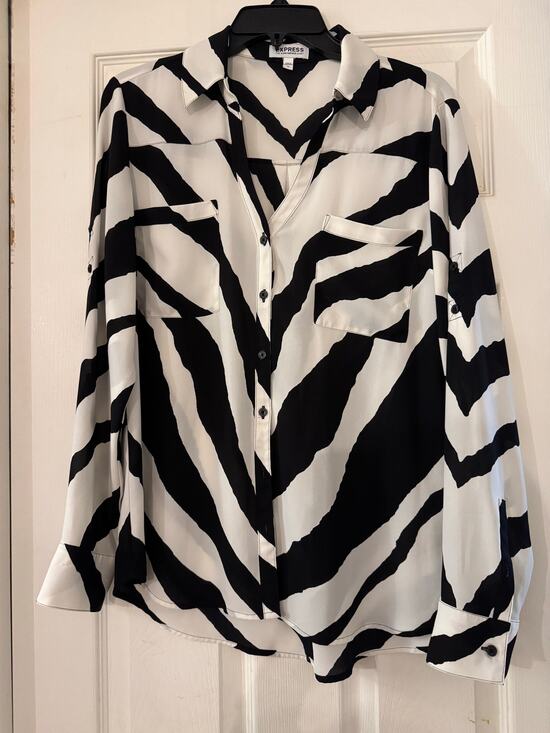 Express Tops - EXPRESS The Portofino Shirt Black & White Zebra Animal Print Blouse Large